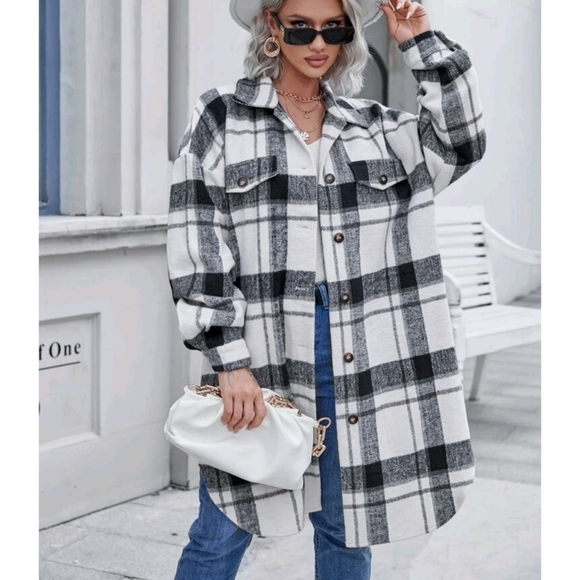 Plaid Drop Shoulder Button Oversized Coat - Picture 5 of 12